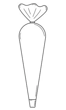 Hand drawn pastry bag. Tool for squeezing cream onto confectionery. Outline Stock Illustration