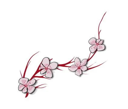Hand drawn patch badge with Japan symbol - sakura branch. Sticker, pin and pa Stock Illustration