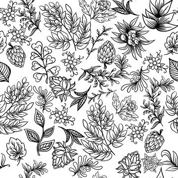 Hand drawn pattern with abstract scandinavian nature elements. Vector set of Stock Illustration