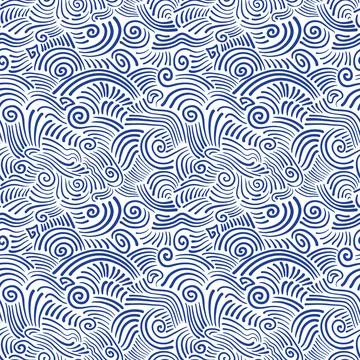Hand drawn pattern of abstract waves. Line doodle background. Stock Illustration