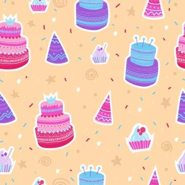 Hand drawn pattern with Birthday elements. Stock Illustration