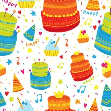 Hand drawn pattern with Birthday elements. Stock Illustration