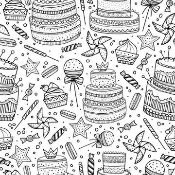 Hand drawn pattern with Birthday elements. Stock Illustration