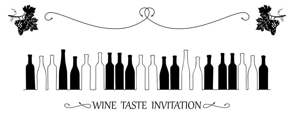 Hand drawn pattern with bottles and grapes. Business card template for Wine Stock Illustration