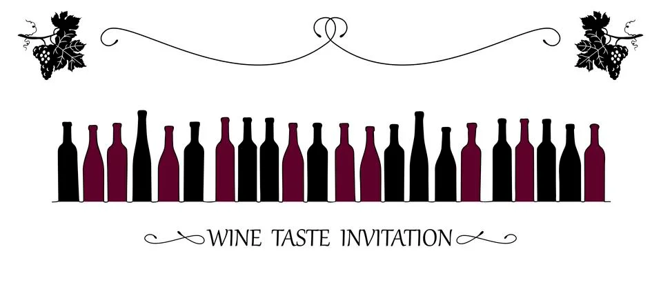 Hand drawn pattern with bottles and grapes. Business card template for Wine Stock Illustration