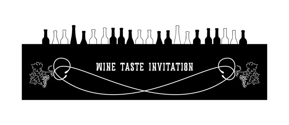 Hand drawn pattern with bottles and grapes. Business card template for Wine Stock Illustration