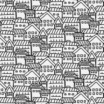 Hand Drawn Pattern With City Background. Vector Illustration. Stock Illustration