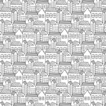 Hand Drawn Pattern With City Background. Vector Illustration. Stock Illustration