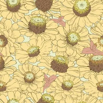 Hand drawn pattern floral background. Flower yellow petals. Packaging, fabric Stock Illustration