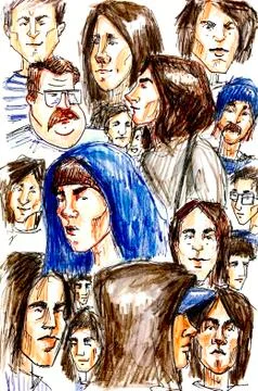 Hand drawn pattern with portraits of men Stock Illustration