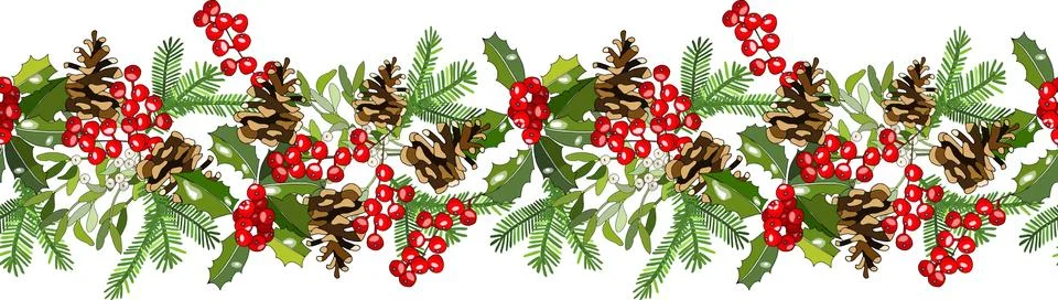 Hand drawn pattern with red berries. Vector hand drawn frame for Christmas ca Stock-Illustration