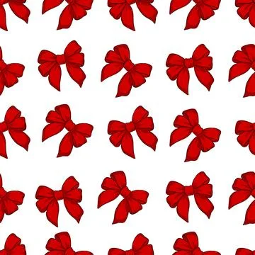 Hand drawn pattern of red bows on a white background for festive or decorative Stock Illustration