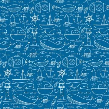 Hand Drawn Pattern With Sea Background. Vector Illustration. Stock Illustration