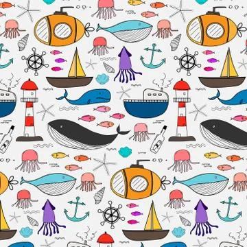 Hand Drawn Pattern With Sea Background. Vector Illustration. Stock Illustration