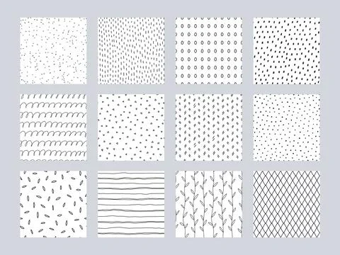 Hand drawn pattern. Seamless doodle prints with minimalistic sketch shapes Illustrazione stock