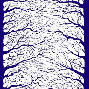 Hand drawn pattern of tree branches and tree trunk. Dark blue silhouette Stock Illustration