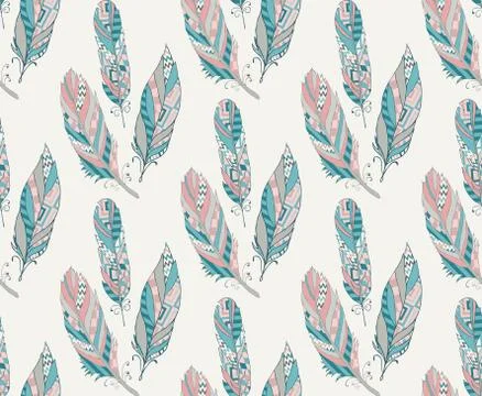Hand Drawn Pattern with Tribal Feathers Stock Illustration