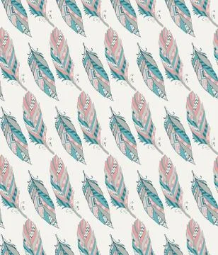 Hand Drawn Pattern with Tribal Feathers Stock Illustration