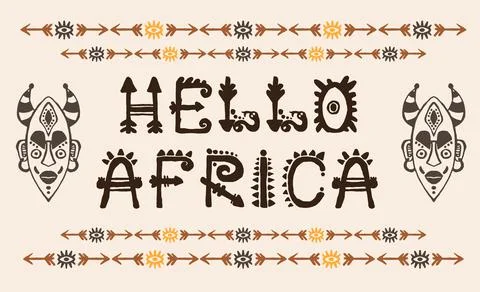Hand drawn pattern with Tribal mask ethnic and letters. Sketch for your design Stock Illustration