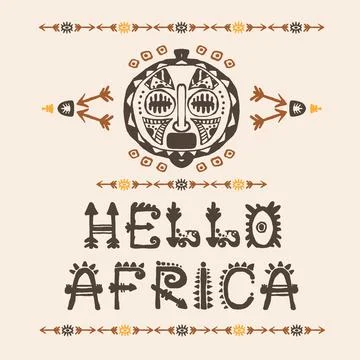 Hand drawn pattern with Tribal mask ethnic and letters. Sketch for your design Stock Illustration