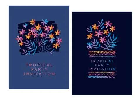 Hand drawn pattern with tropical leaves and flowers. イラスト素材