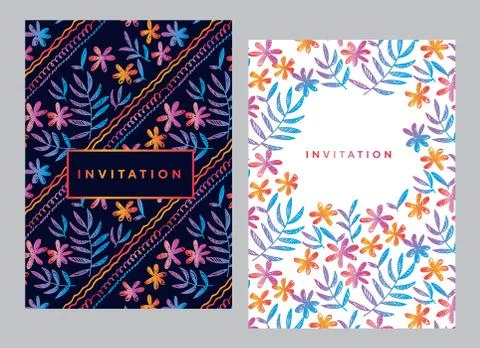 Hand drawn pattern with tropical leaves and flowers. Stock Illustration