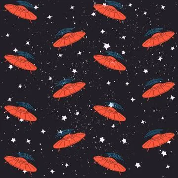 Hand drawn pattern UFO Stock Illustration