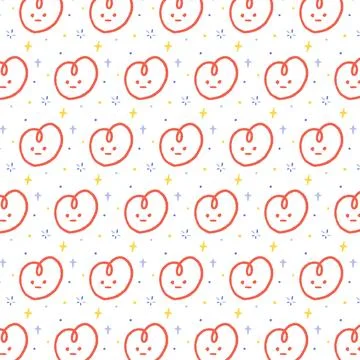Hand drawn pattern vector illustration of heart with face in cartoon style. Иллюстрация