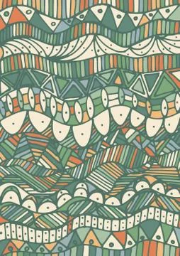 Hand drawn pattern with wave, curl and triangle. Illustrazione stock