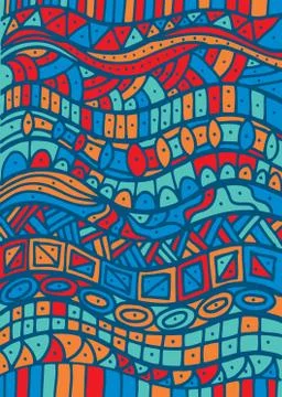 Hand drawn pattern with wave, curl and triangle. Stock Illustration