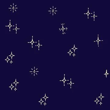 Hand drawn pattern with yellow star constellation on dark purple night sky 스톡 일러스트