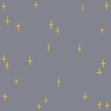 Hand drawn pattern with yellow star constellation on pastel grey night sky Stock Illustration