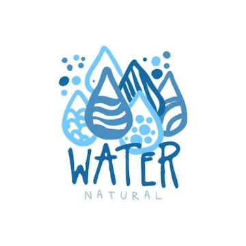 Hand drawn patterned water droplets for logo with text Stock Illustration