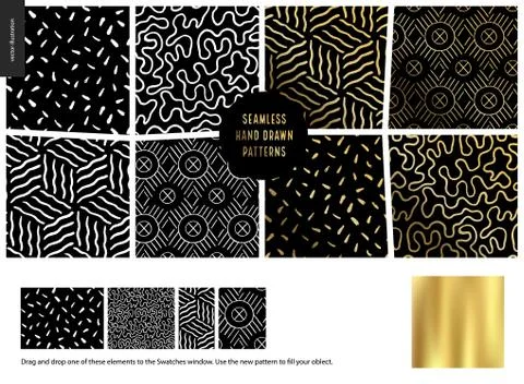 Hand drawn Patterns - black Illustrazione stock