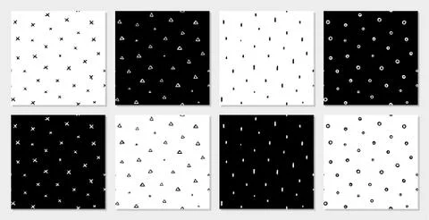 Hand drawn patterns on white and black backgrounds Stock Illustration