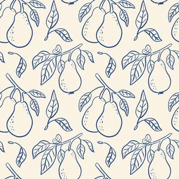 Hand-drawn pears and leaves pattern Stock Illustration