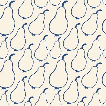 Hand-drawn pears in blue outline on cream background Stock Illustration