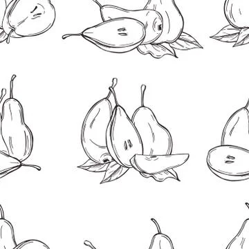 Hand drawn pears. Vector pattern. Illustrazione stock
