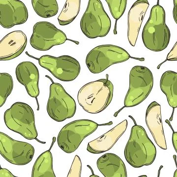 Hand drawn pears. Vector  pattern. Stock Illustration
