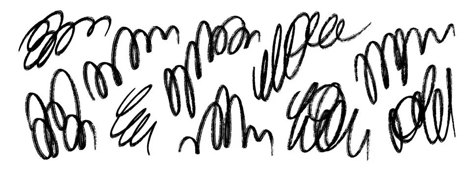 Hand drawn pen scribble set. Freehand rough pencil scrawl collection. Grunge Ilustración de archivo