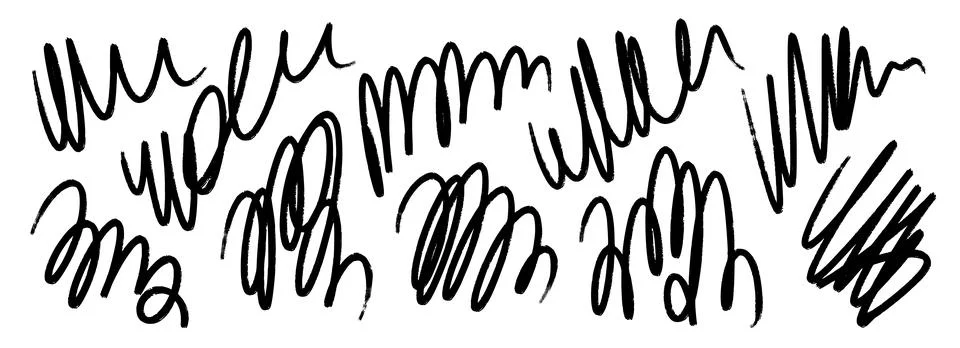 Hand drawn pen scribble set. Free hand rough pencil scrawl collection. Grunge Stock Illustration