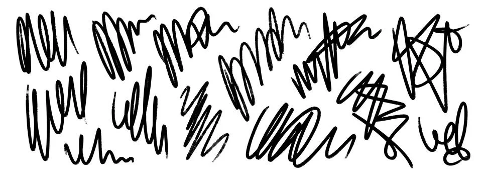 Hand drawn pen scribbles set. Free hand rough pencil scrawls collection. Grunge Stock Illustration