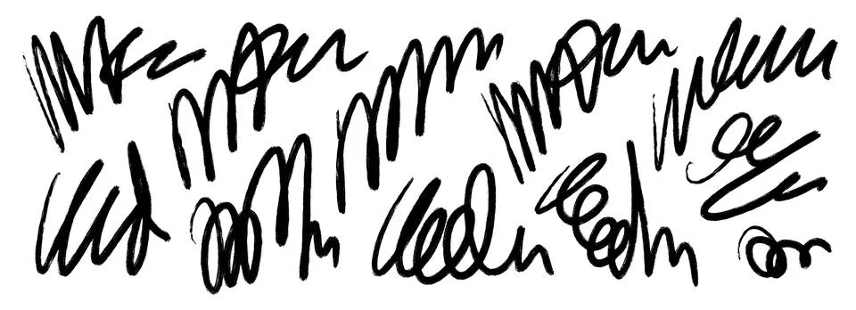 Hand drawn pen scribbles set. Black free hand rough pencil scrawls collection Stock Illustration