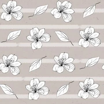 Hand drawn pencil graphic illustration seamless pattern of vintage flowers Illustrazione stock
