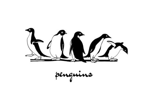 Hand drawn penguins Stock Illustration