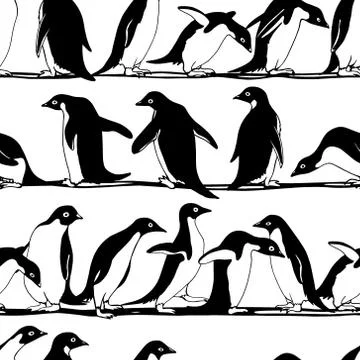 Hand drawn penguins pattern Stock Illustration