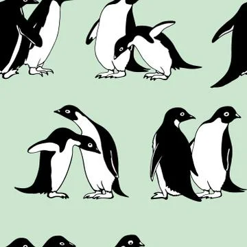 Hand drawn penguins pattern Stock Illustration