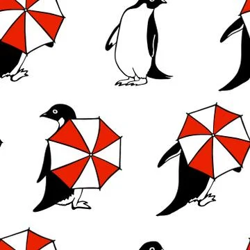 Hand drawn penguins pattern Stock Illustration