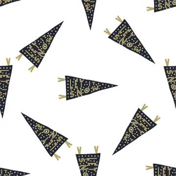 Hand drawn pennants seamless pattern with Christmas type design elements 스톡 일러스트