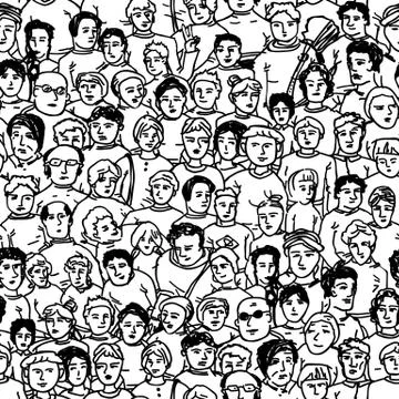 Hand Drawn People Characters Unrecognizable. Seamless pattern Stock Illustration